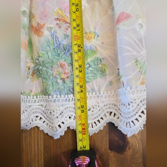 Pastel Floral Eyelet Lace Coquette Cottagecore  Drop Waist Mini Dress Size M? - Picture 10 of 12